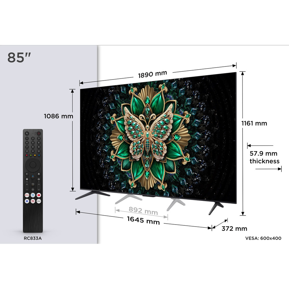 TCL 85"C6K 4K QD-Mini LED TV144Hz Google TV; Game Master;Dolby Atmos; Onkyo 2.1; HDR Premium;