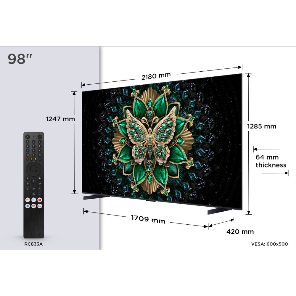 TCL 98"C6K 4K QD-Mini LED TV144Hz Google TV; Game Master;Dolby Atmos; Onkyo 2.1; HDR Premium;