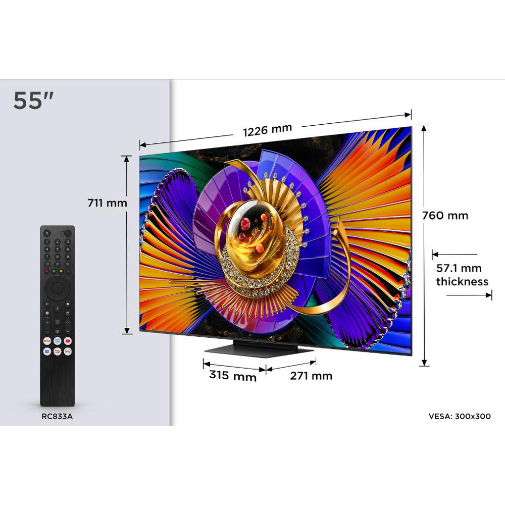 TCL 55"C7L 4K SQD-Mini LED;UHD 144Hz/288Hz FHD Google TV;B&O, 800 zones, 2700 nits