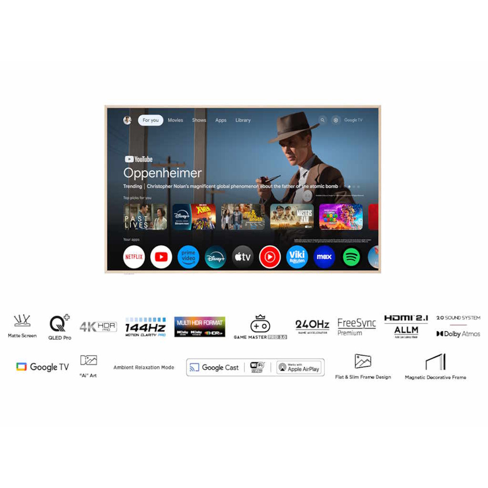 TCL 65"A300W NXTVISION 4K QLEDGoogle OS; 144Hz VRR ART TV;Dolby Atmos; Ambient mode; HDMI 2.1