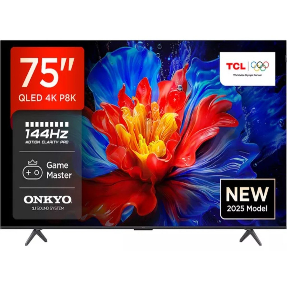 75" TCL P8K 4K QLED TV s 144Hz i Google TV
