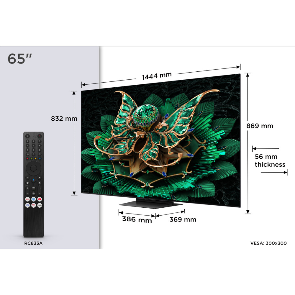 TCL 65"C7K 4K QD-Mini LED TV144Hz Google TV; Game Master;Audio BANG & OLUFSEN; HDR Premium;