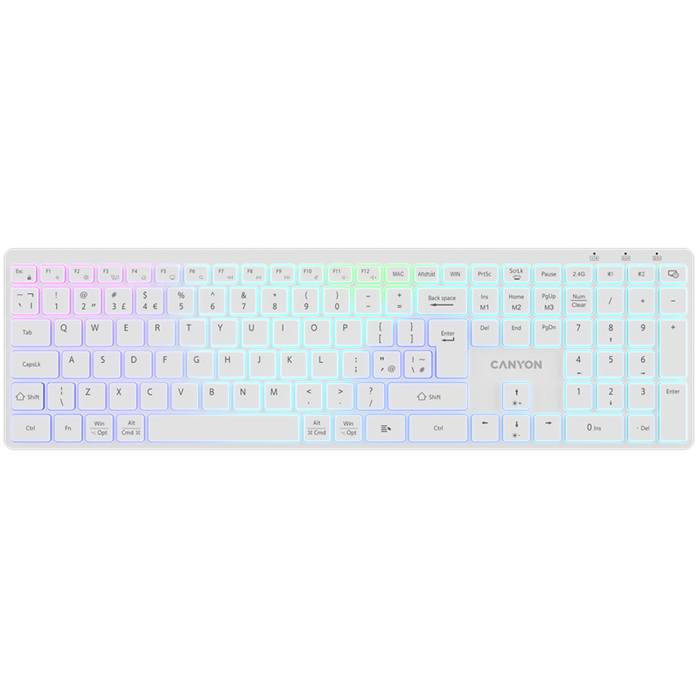 Canyon Bežična Tastatura RGB Dual Mode Bijela