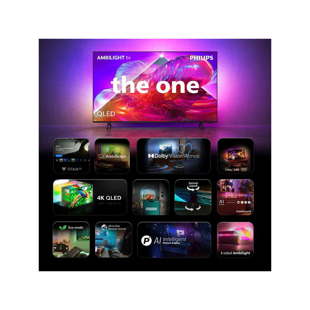 Philips 55''PQS9011 4K QledTitan OS; AMBILIGHT TV; 144Hz;P5 Picture Engine; Dolby Atmos i Vision