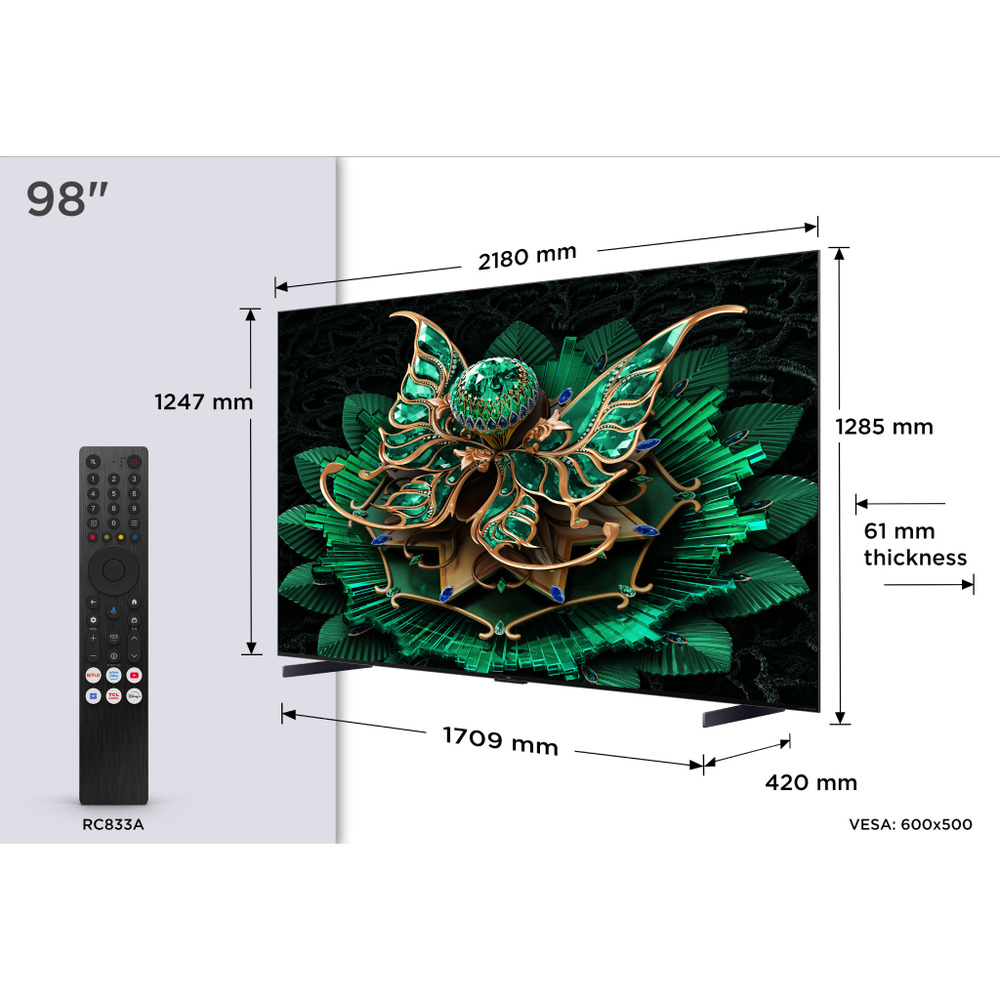 TCL 98"C7K 4K QD-Mini LED TV144Hz Google TV; Game Master;Audio BANG & OLUFSEN; HDR Premium;